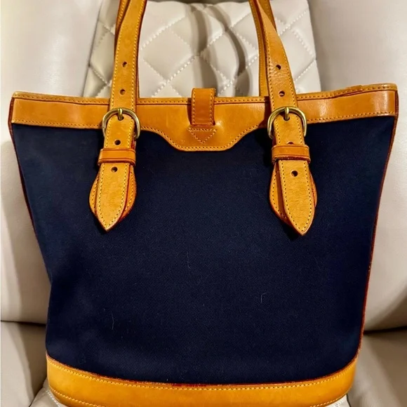 Dooney & Bourke Blue and Tan Structured Tote - Picture 3 of 6